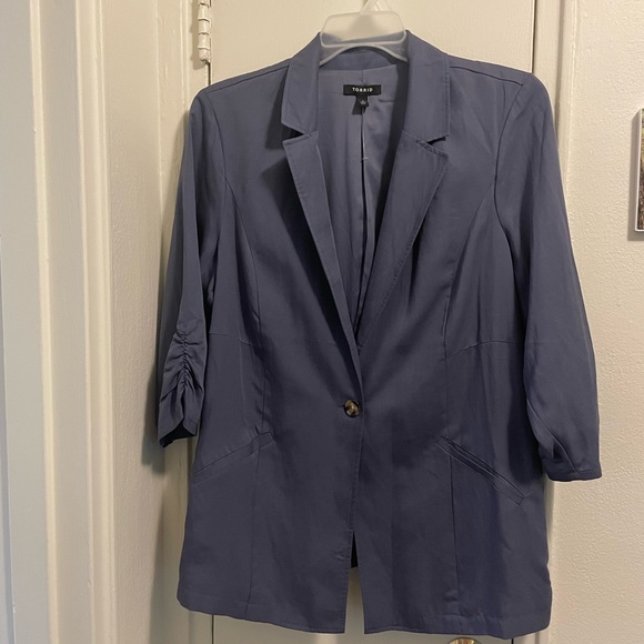 Torrid Lyocell Linen Single Button Lightweight Blue Blazer Size 2X - Picture 2 of 2